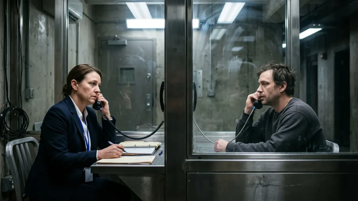 Consular officer visiting a citizen through a detention visiting window