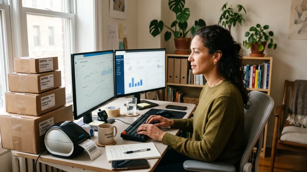 Solo founder managing an automated home-office operation confidently