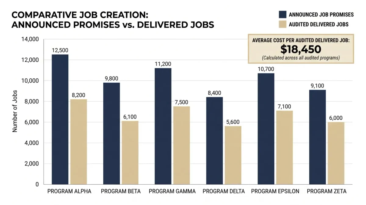 Bar chart comparing promised jobs with audited delivered jobs