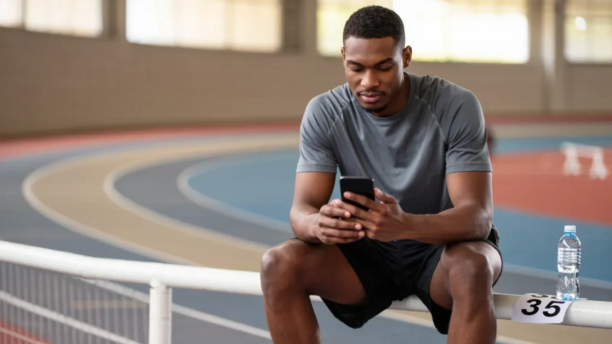 Athlete checking medication status on phone before training
