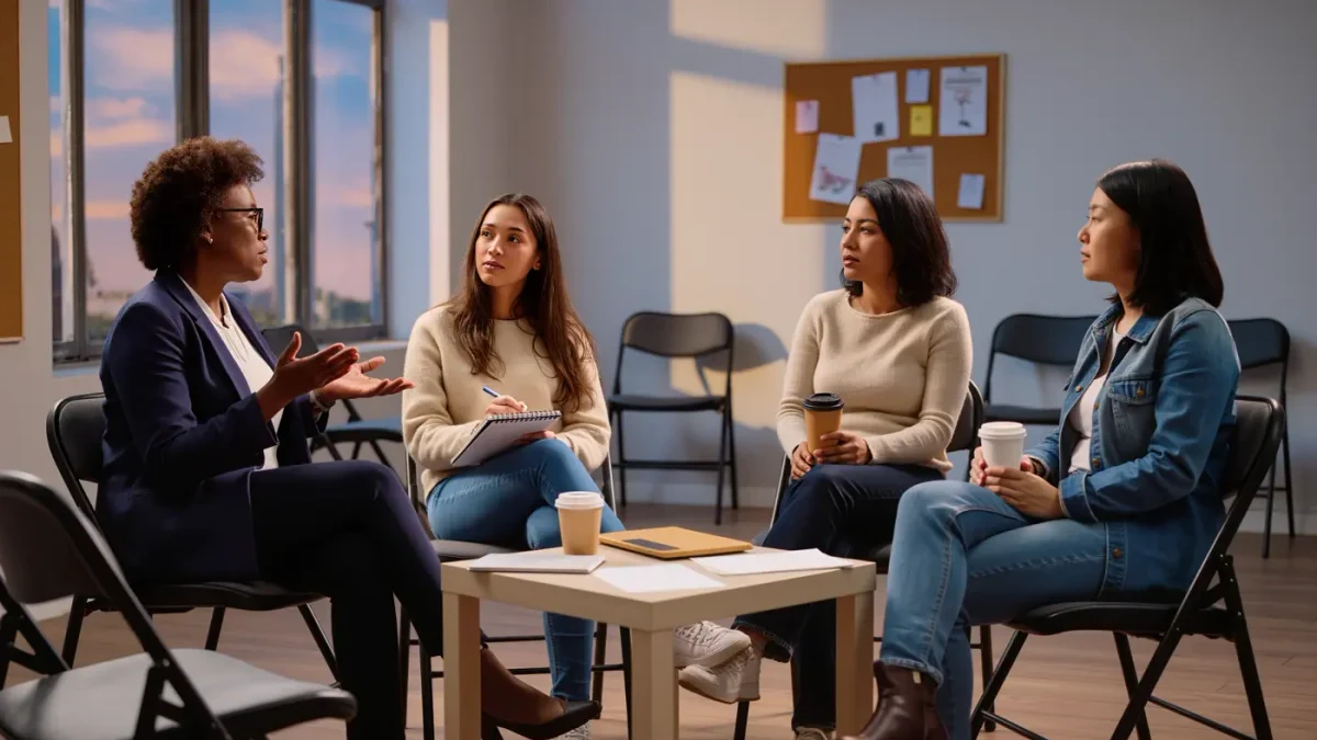 Women of different ages talking at a chapter networking event