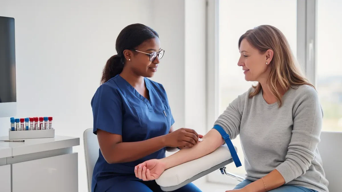 Nurse taking a blood sample from a patient during a checkup