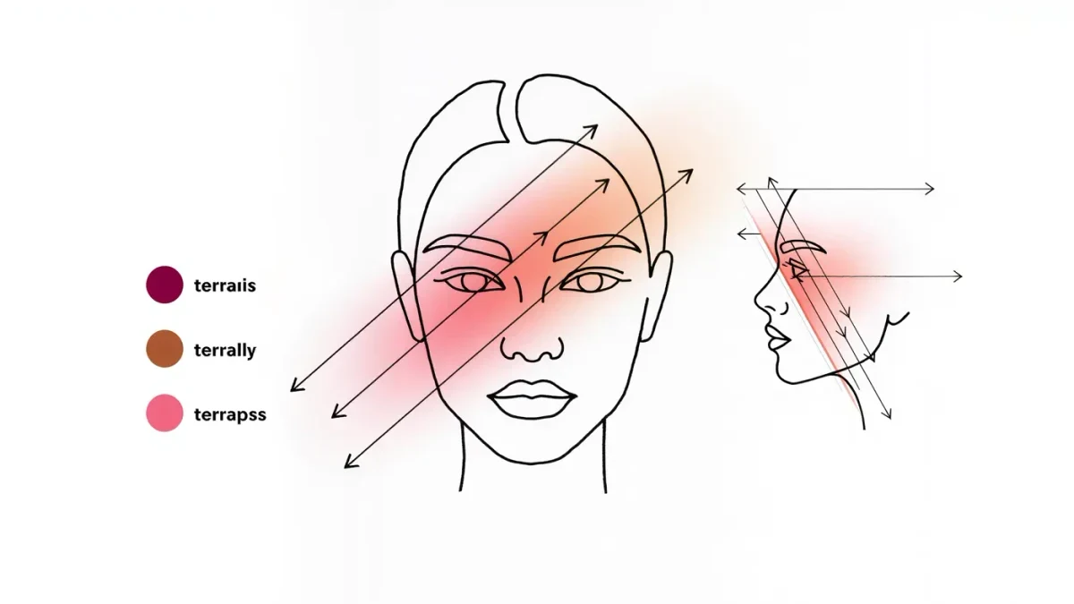 Editorial diagram of blush draping placement sweeping from cheekbone to temple and outer eye