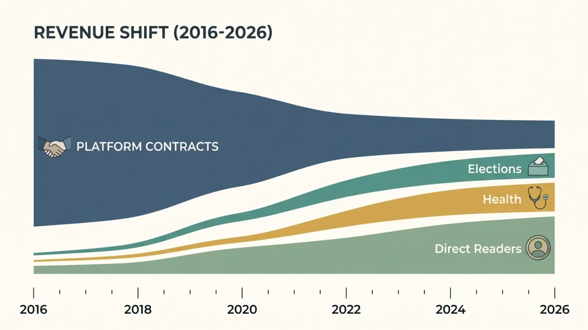 Infographic of fact-checker revenue shifting from platform contracts to diversified sources