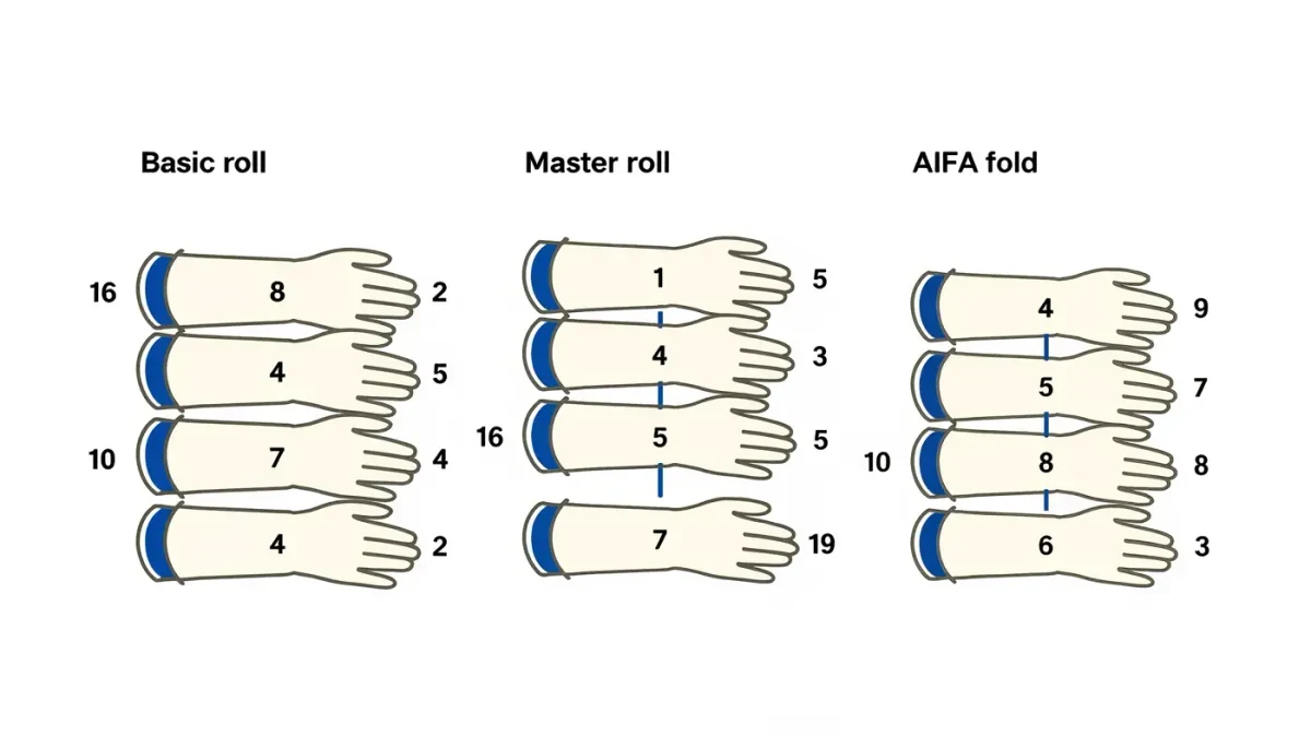 Infographic comparing three sleeve rolling methods with labeled step diagrams