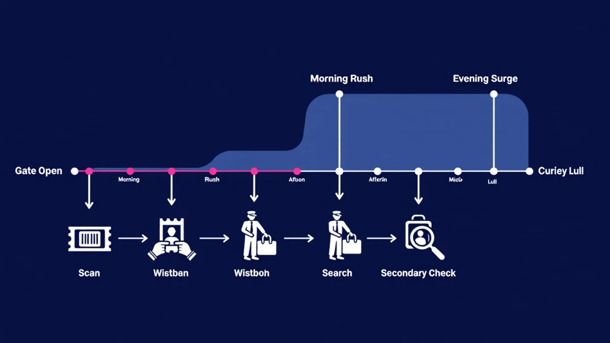 Infographic of festival entry flow and queue timing chart