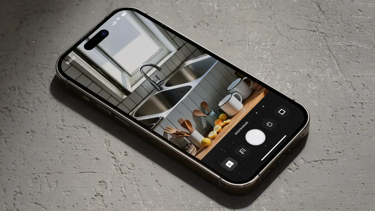 Slightly scratched smartphone showing an unedited dual-camera photo