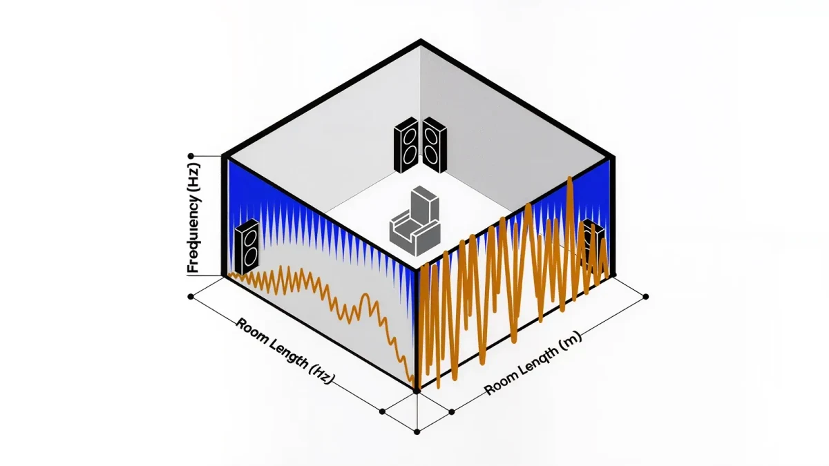 Diagram of room modes between two speakers and a listener