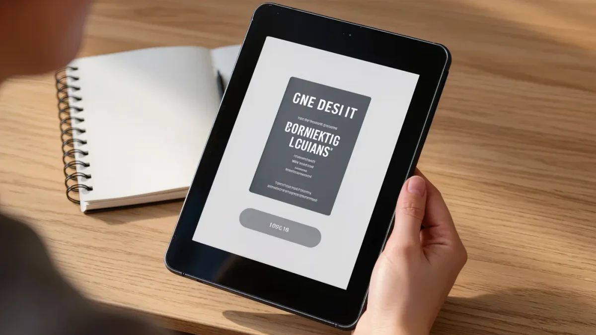 Close-up of an e-reader screen showing a book listing and price