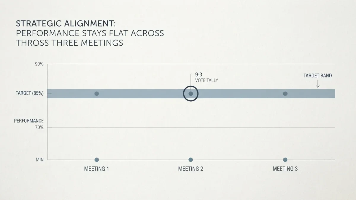 Infographic of a rate range held flat across three meetings