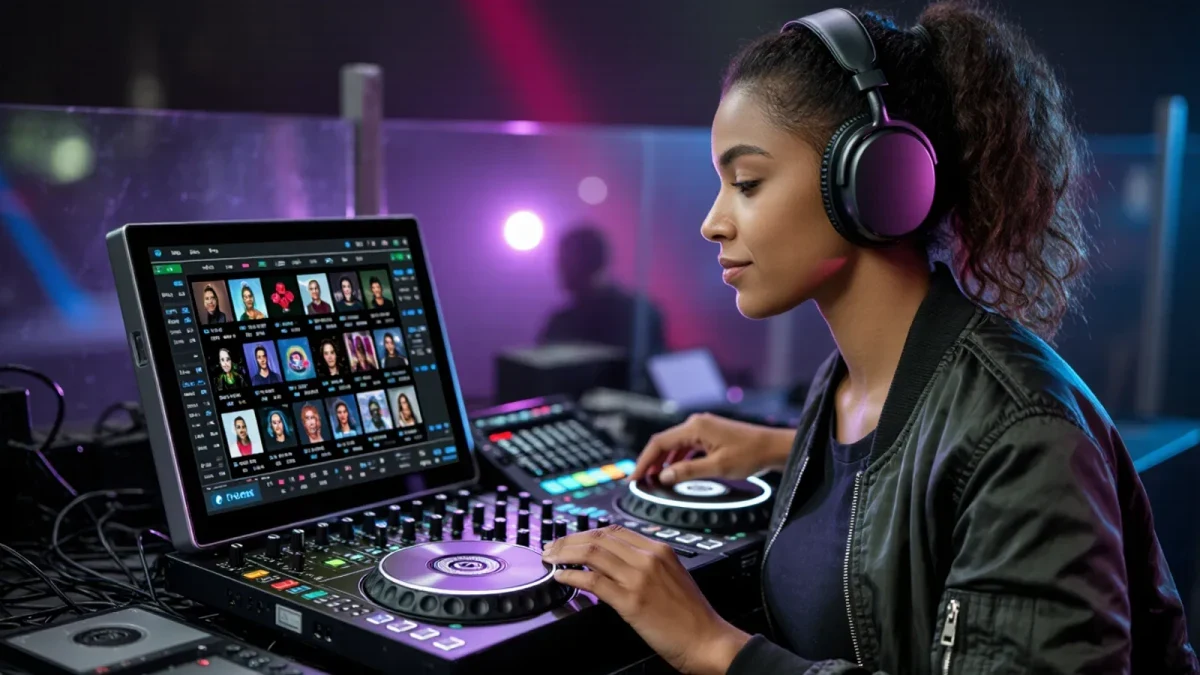 DJ studying key codes while browsing tracks
