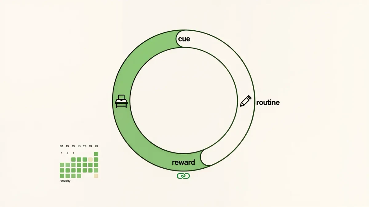 Infographic of the writing habit loop and streak calendar