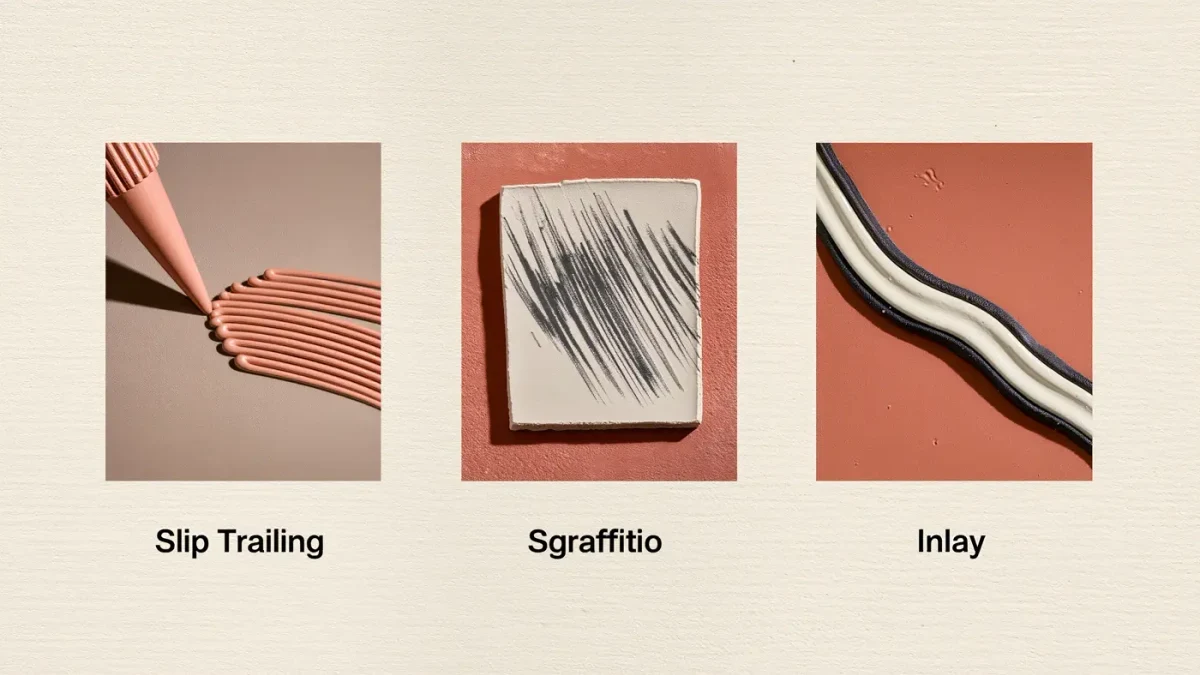 Three slip decoration techniques transform clay at the leather-hard stage