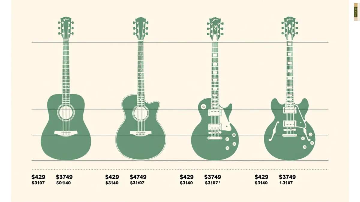 Infographic of twelve-string guitar models with prices and key specs