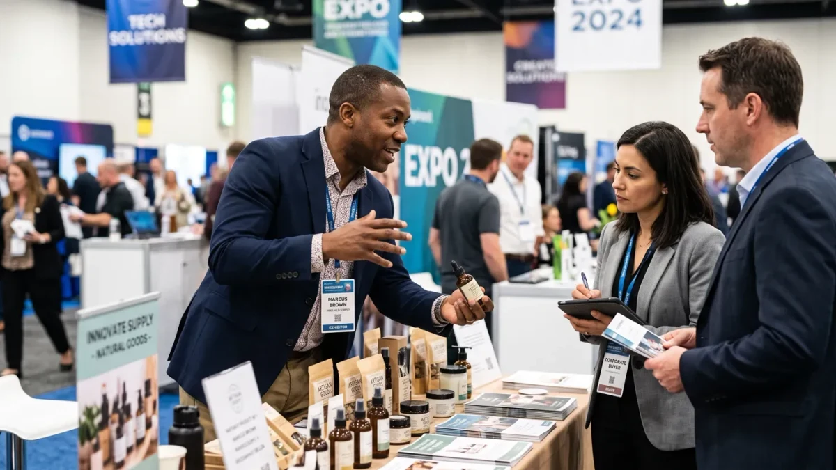 Supplier-diversity trade fair booths with buyers and owners meeting