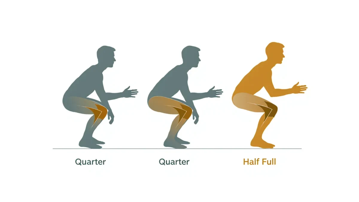 Diagram of squat depth angles from quarter to full squat