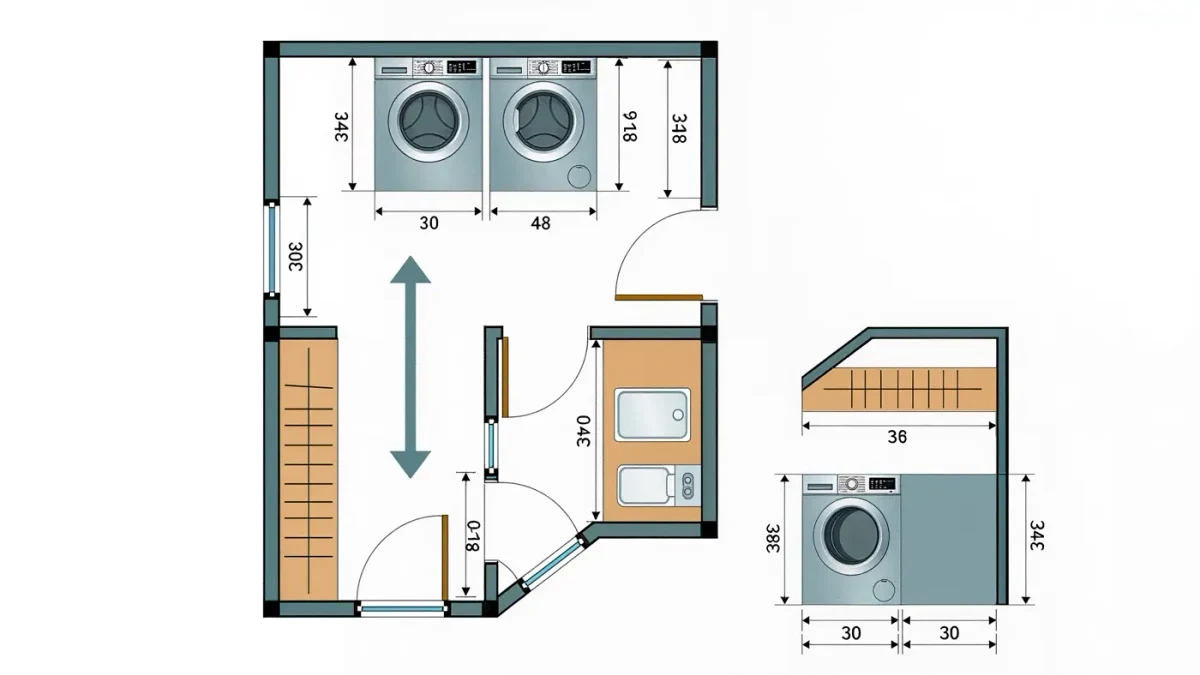 Infographic of accessible laundry room clearances and reach heights