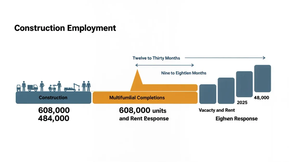 Timeline diagram from construction jobs to completions to rents