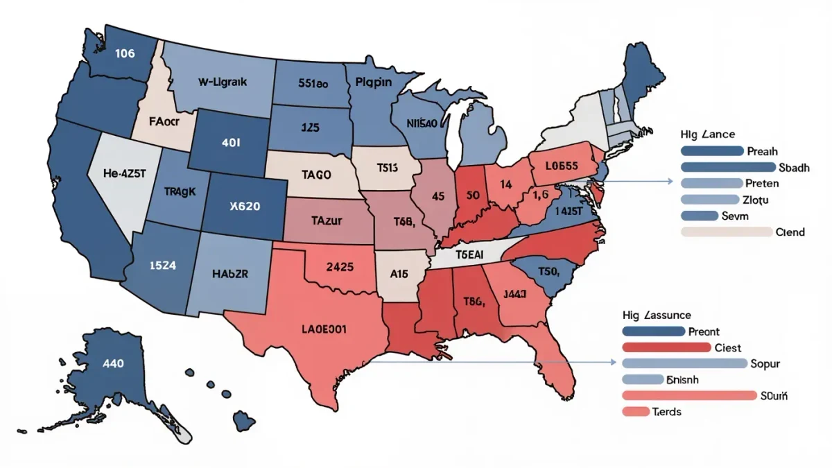 Infographic chart of US regions showing insurance premium and hazard cost differences
