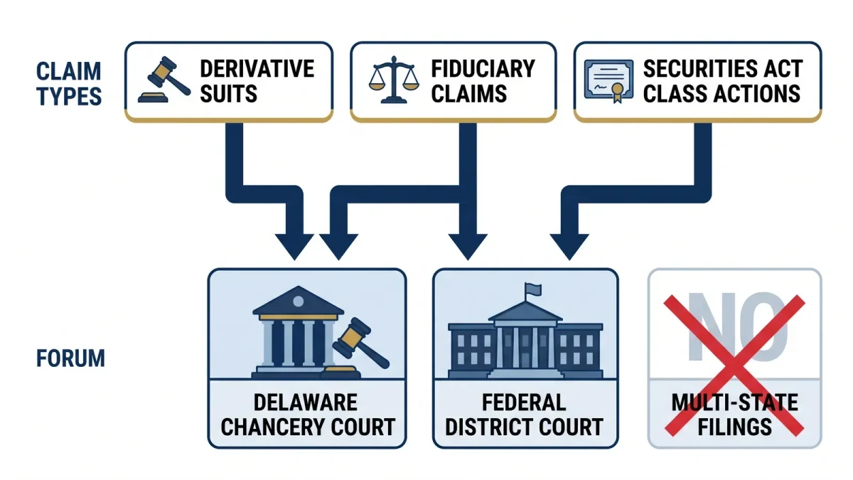 Infographic mapping claim types to their required forums