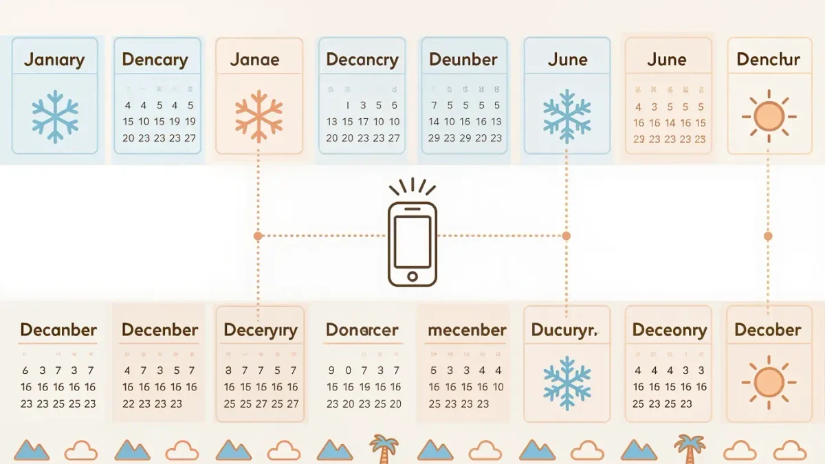 Infographic showing mirrored seasonal calendars of the two hemispheres