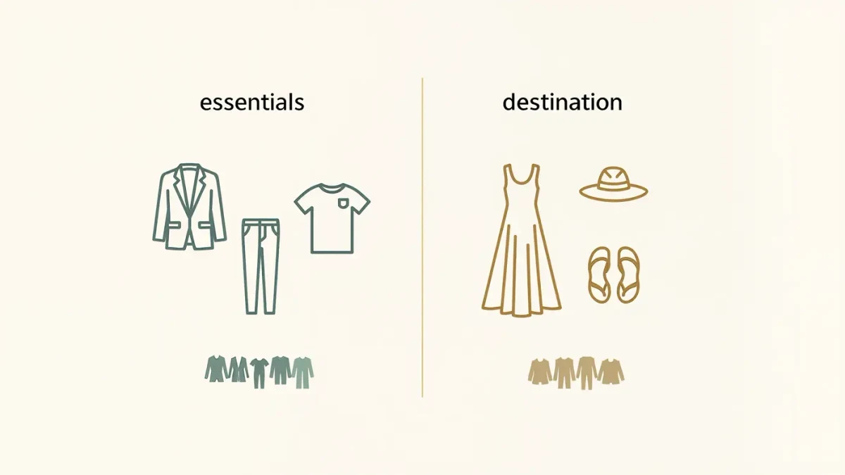 Editorial chart comparing two resort 2027 direction columns of essentials and destination dressing
