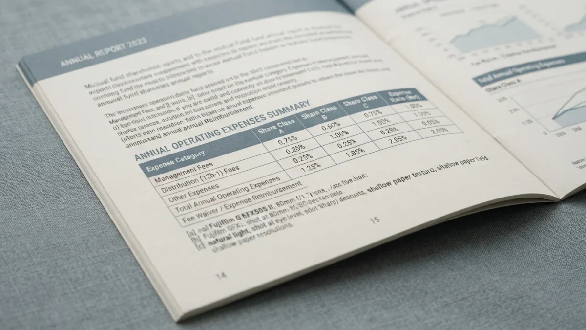 Macro view of a printed annual operating expenses grid in a fund report