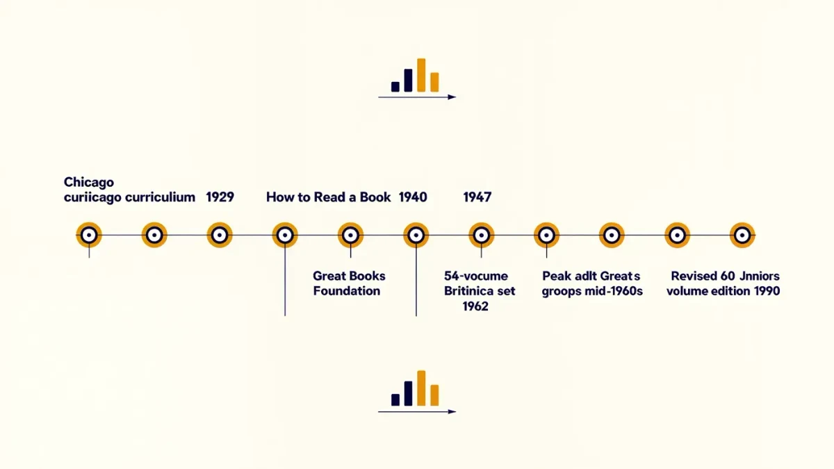 Infographic chart of the Great Books movement timeline 1930 to 1990