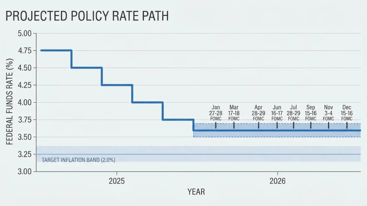 Infographic of a rate path flattening into a plateau