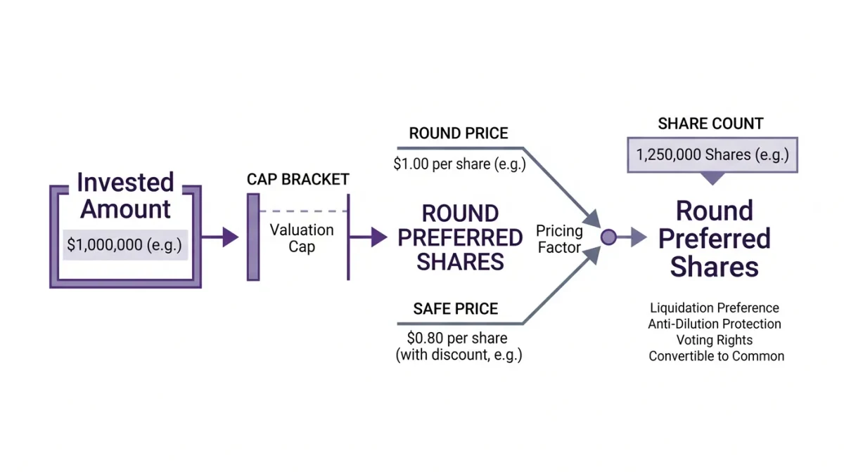 Conversion flow from SAFE cash to preferred shares at cap price