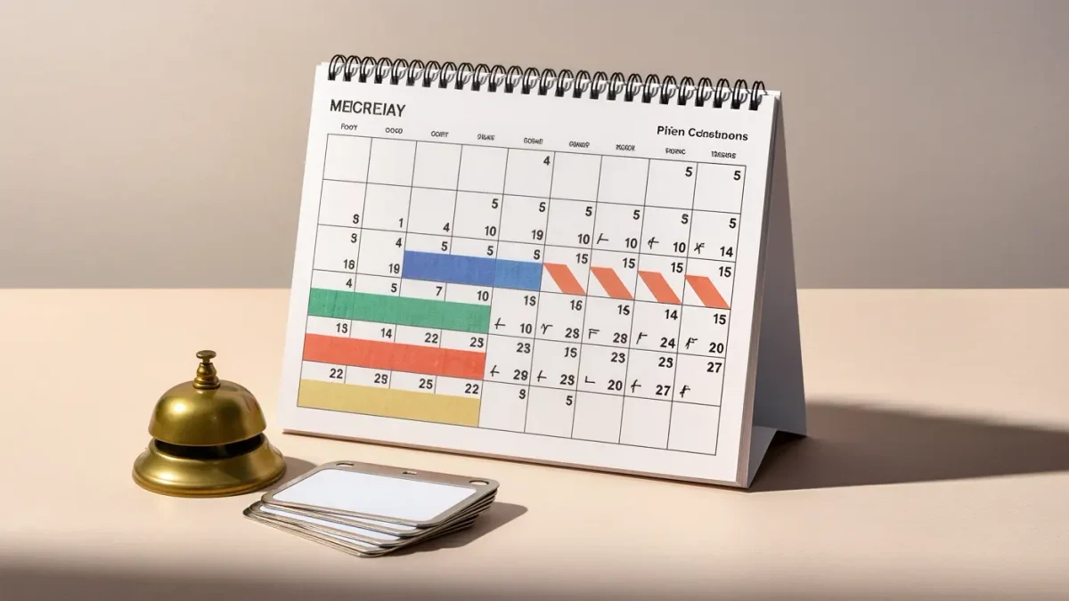 Wall calendar marked with recurring weekly community event slots