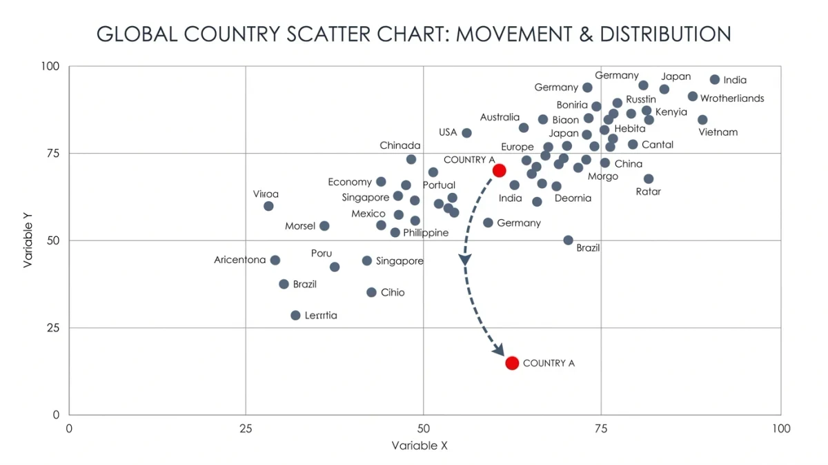 World scatter chart with one country's dot sliding downward