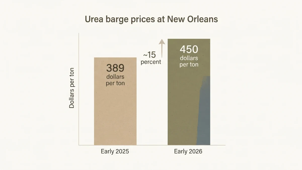 Chart comparing urea prices early 2025 versus 2026