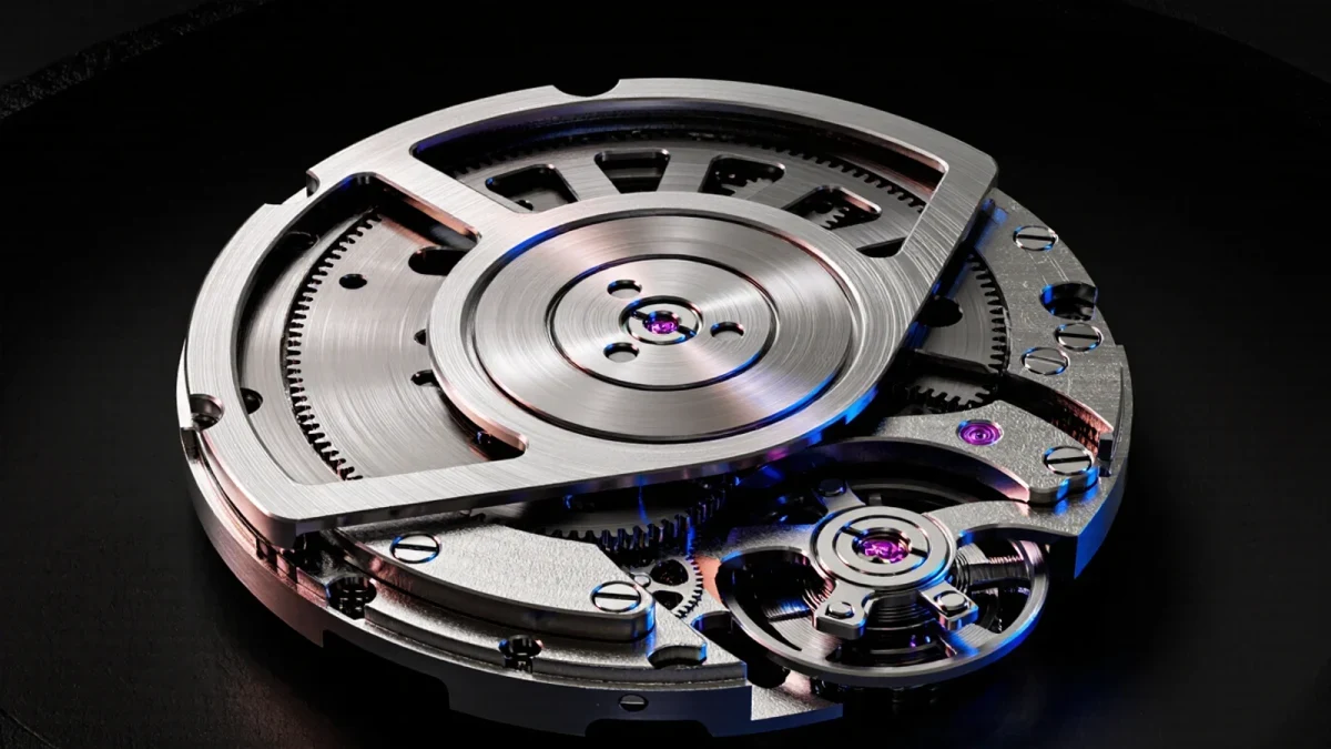 Close-up of moving parts inside a mechanical gear assembly