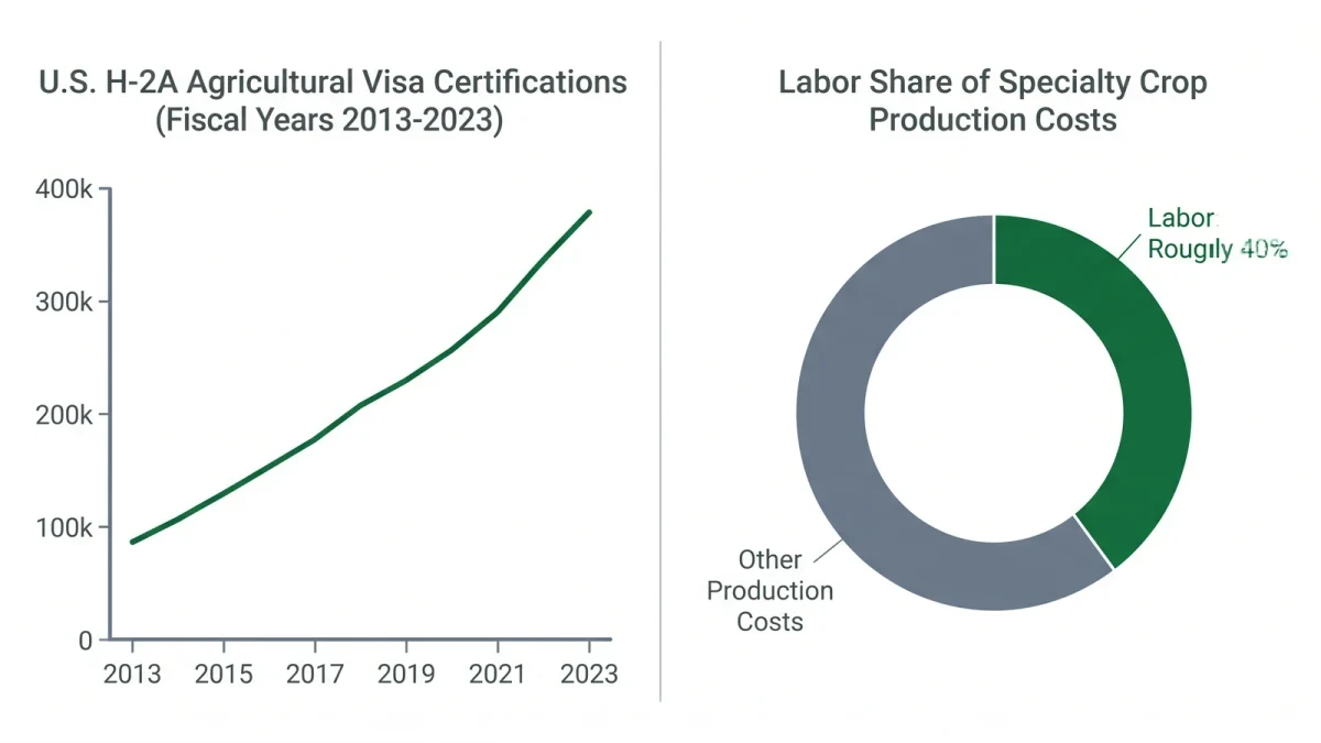 Chart of rising H-2A certifications and labor cost share