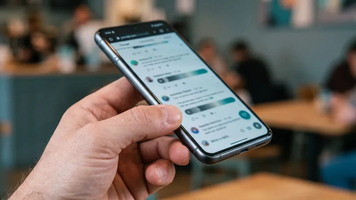 Close-up of a smartphone showing a community discussion thread