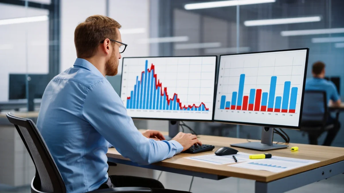 Analyst comparing two vintages of capital charts side by side