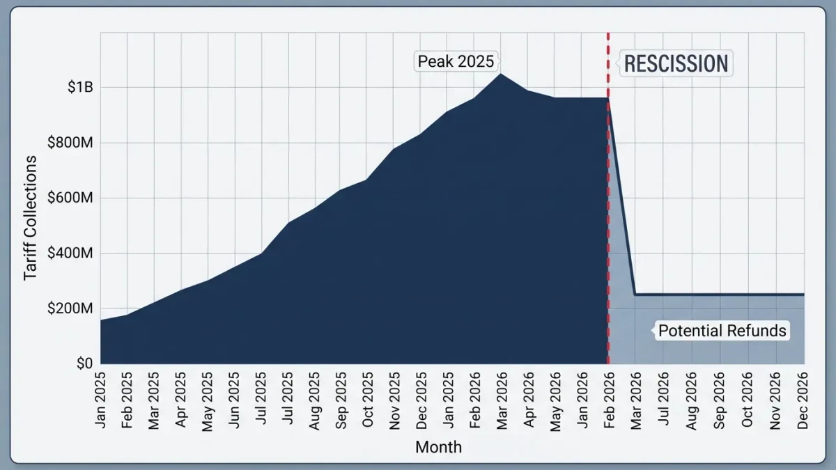 Chart of monthly tariff collections dropping after February 2026
