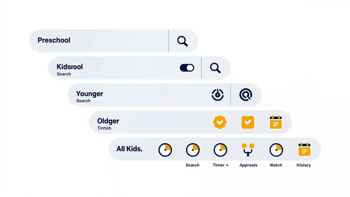 Clean infographic chart of YouTube Kids parental control layers by age group