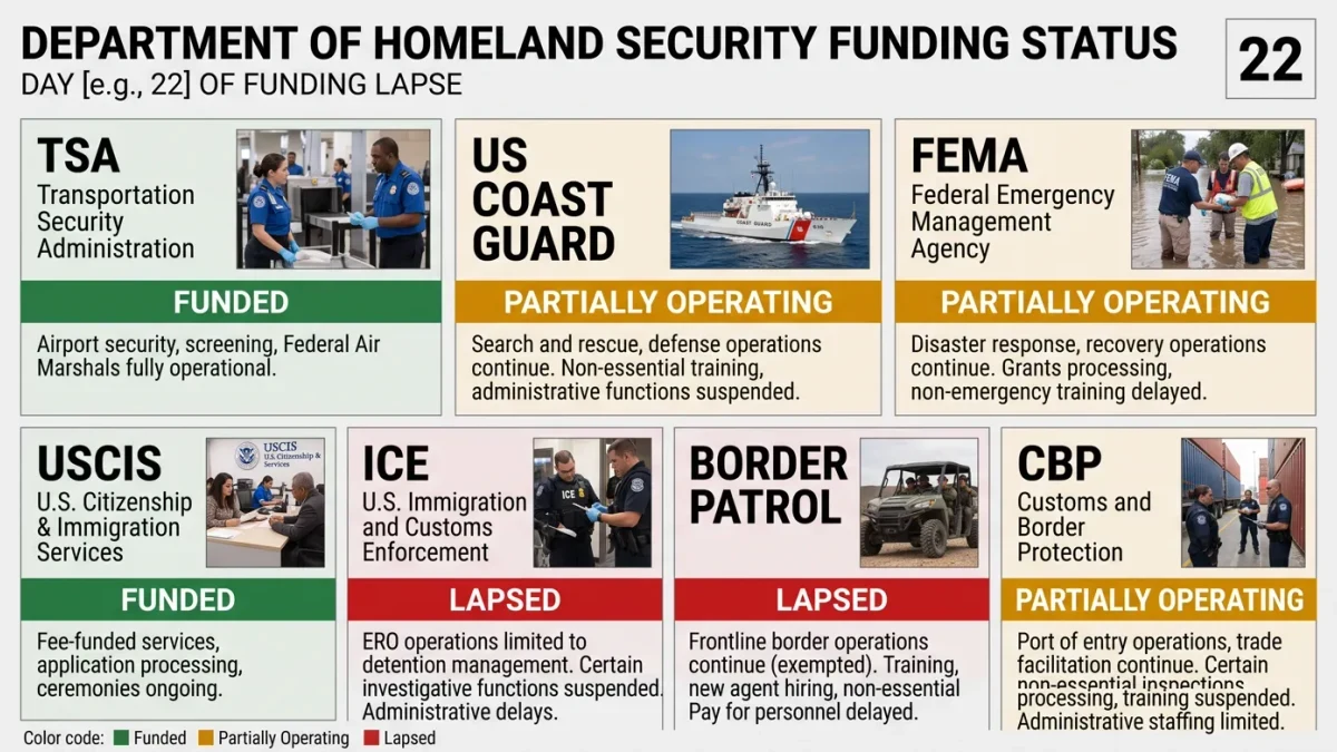 Infographic of DHS components by shutdown status