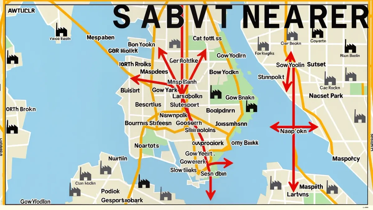 Map infographic of studio migration toward Gowanus and Maspeth