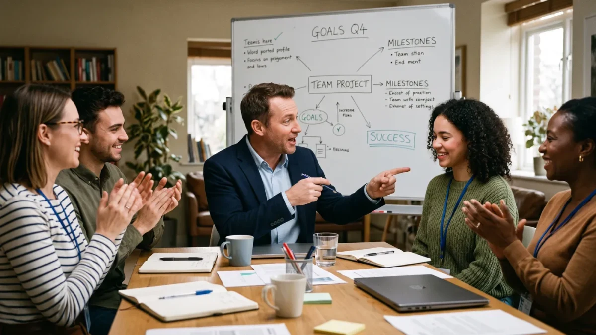 Manager publicly thanking a colleague in a team meeting