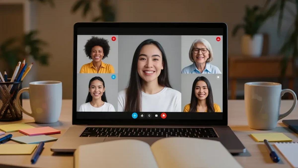 Six women in a monthly peer group video call