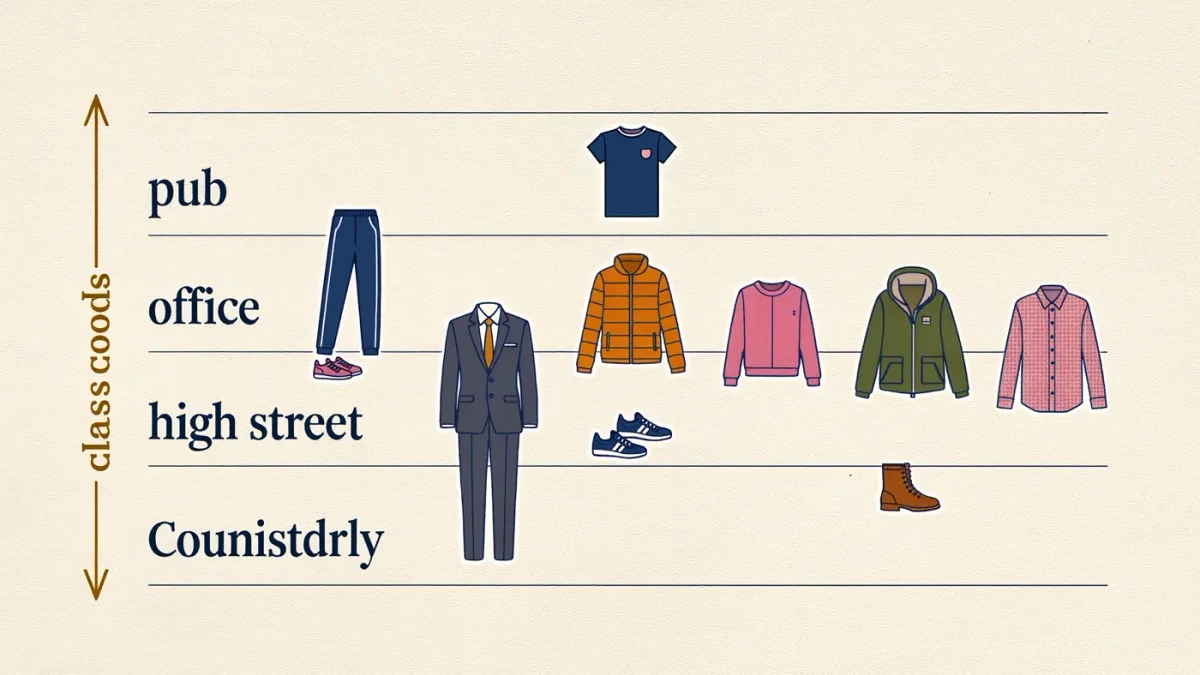 Infographic chart of British wardrobes across social classes from pub to countryside