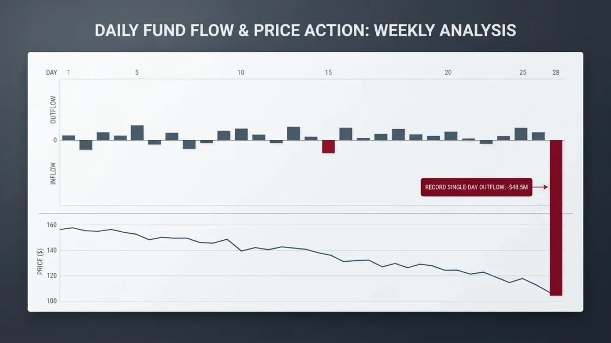 Infographic of daily ETF flows spiking into a red outflow bar