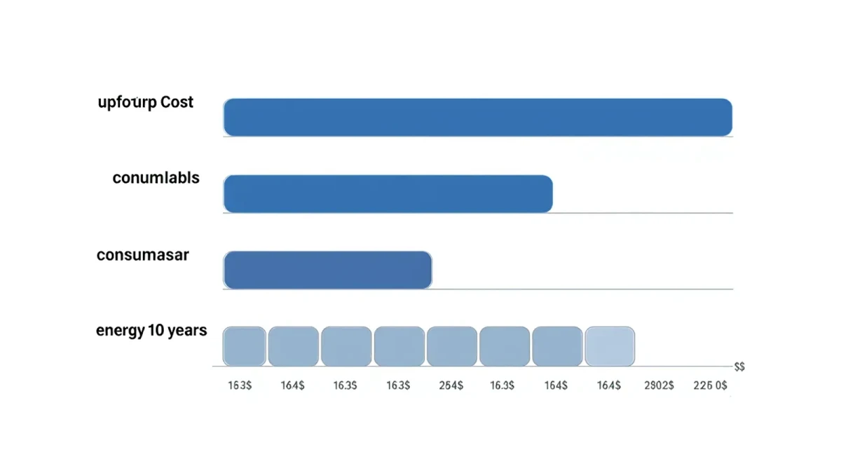 Chart comparing ten-year costs of projectors and flat panels