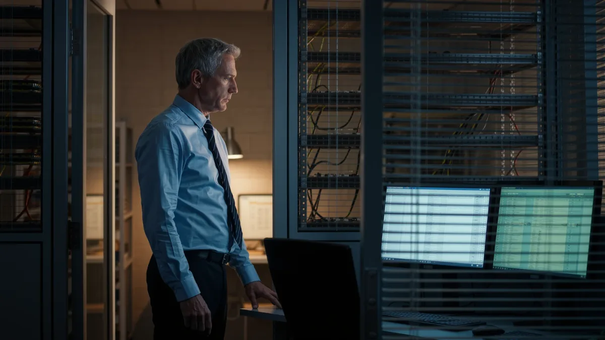 IT administrator approving updates across office computers