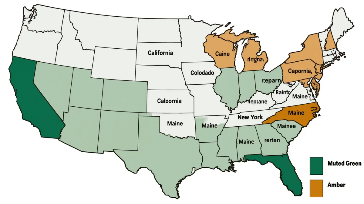 Map graphic of US states with repair laws