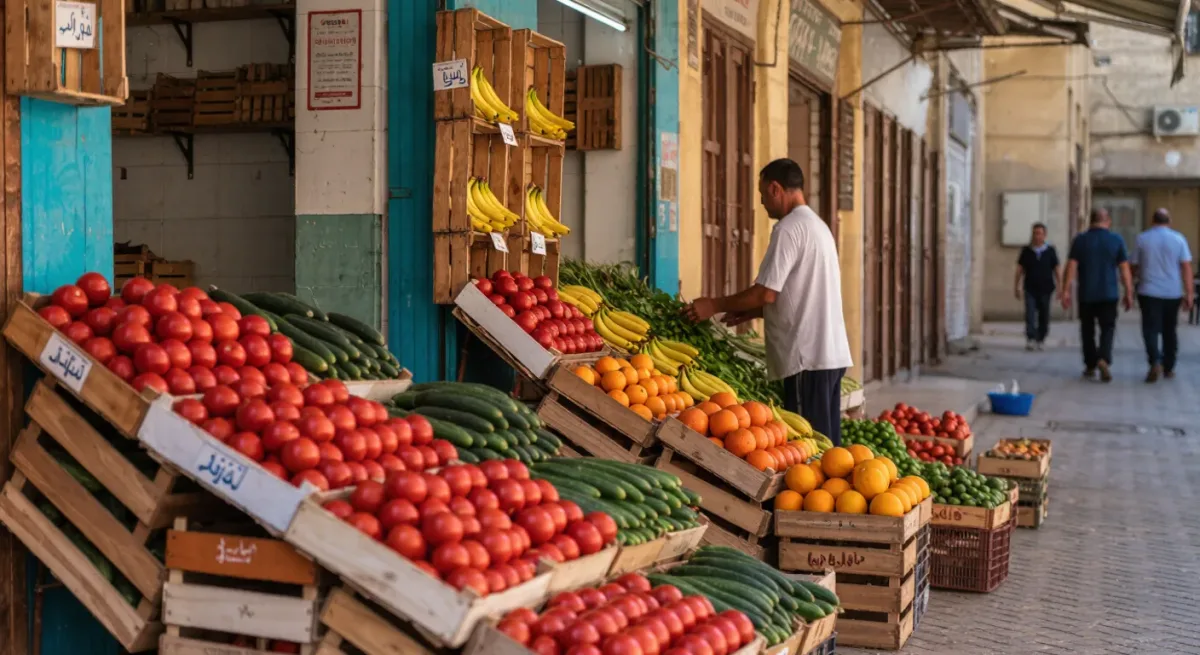Grocery stall with vegetables in an Egyptian market street
