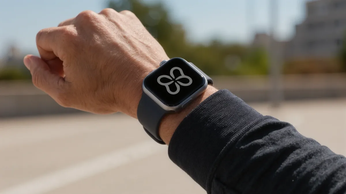 Modern smartwatch with sport band close-up on wrist